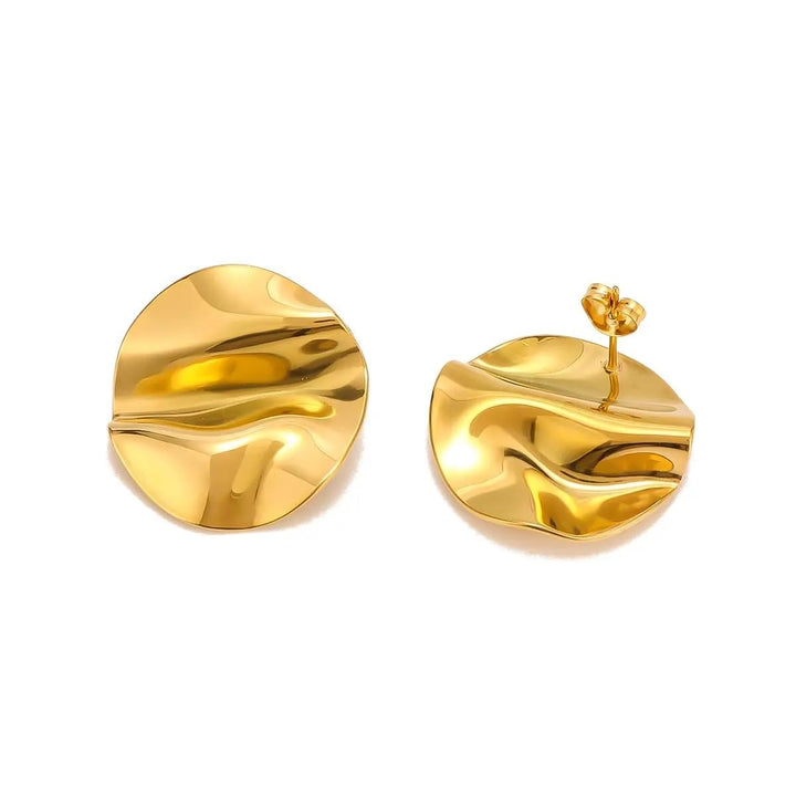 Buy elegant wavy gold disc earrings – perfect for daily wear & parties