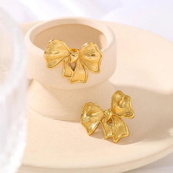 Elegant gold bow design earrings for women – waterproof & anti tarnish jewelry