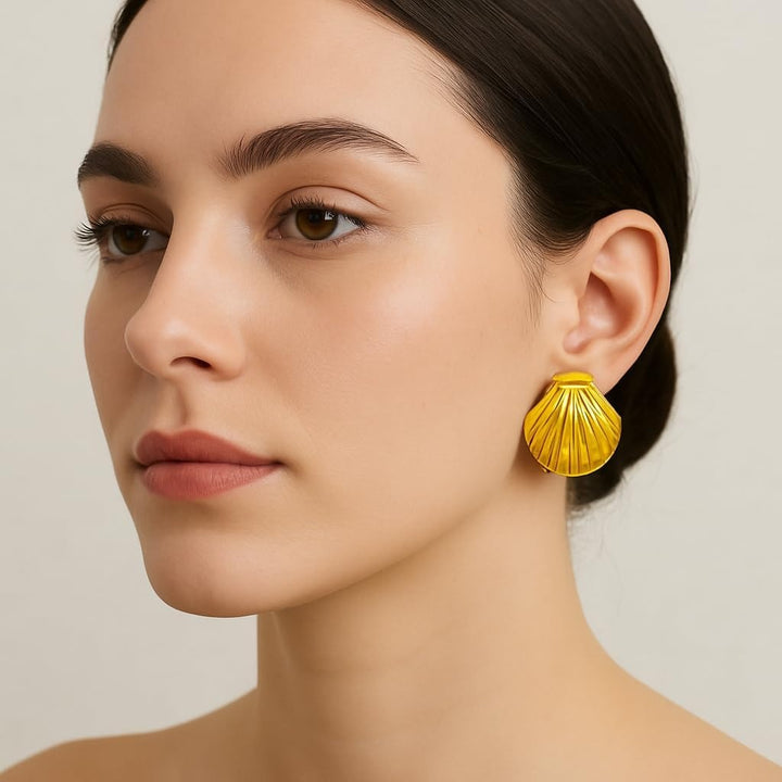 Elegant gold plated seashell stud earrings – stainless steel & durable design