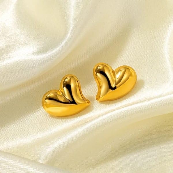 Stylish heart shape gold earrings – stainless steel, durable & shiny