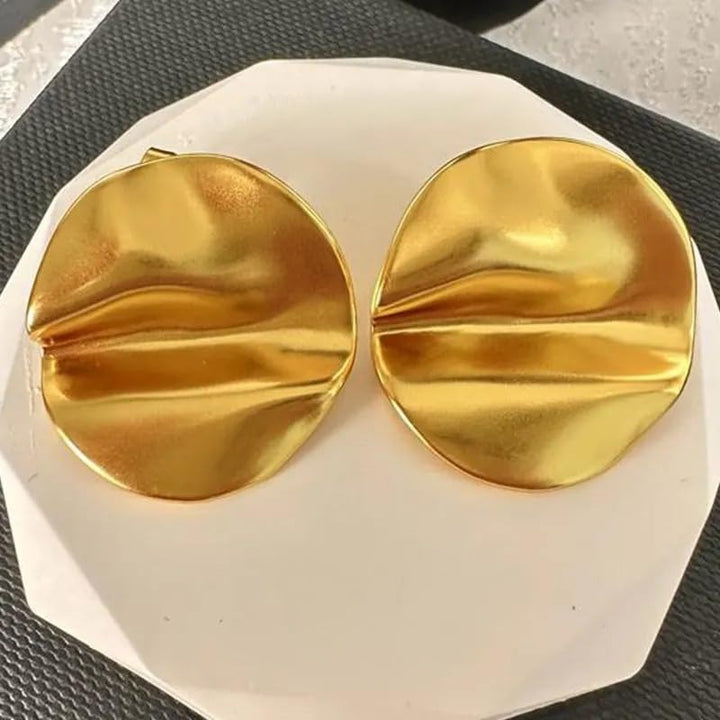 Buy premium stainless steel wavy gold disc earrings – anti tarnish finish
