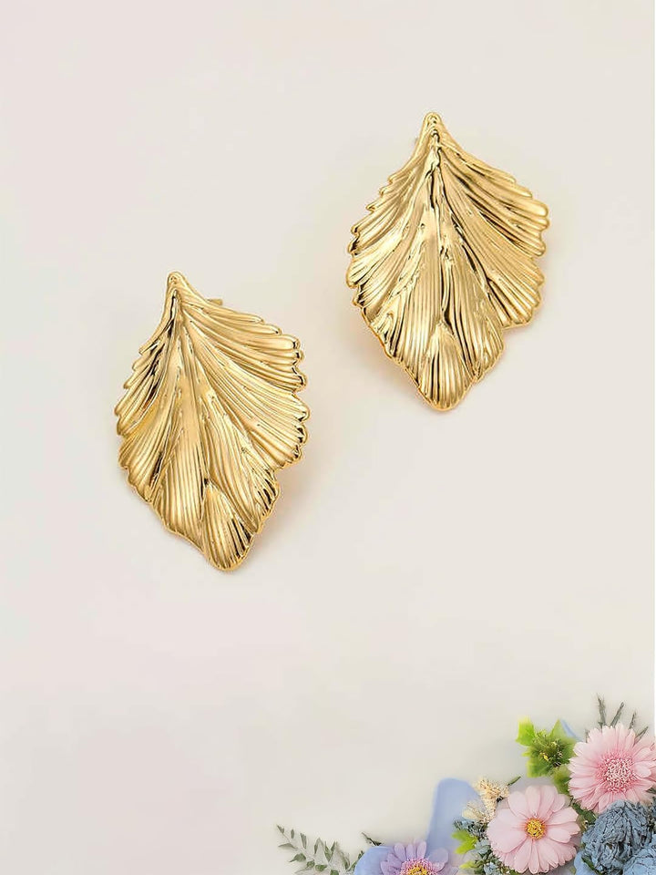 Shop gold leaf stud earrings for women – buy anti tarnish waterproof style