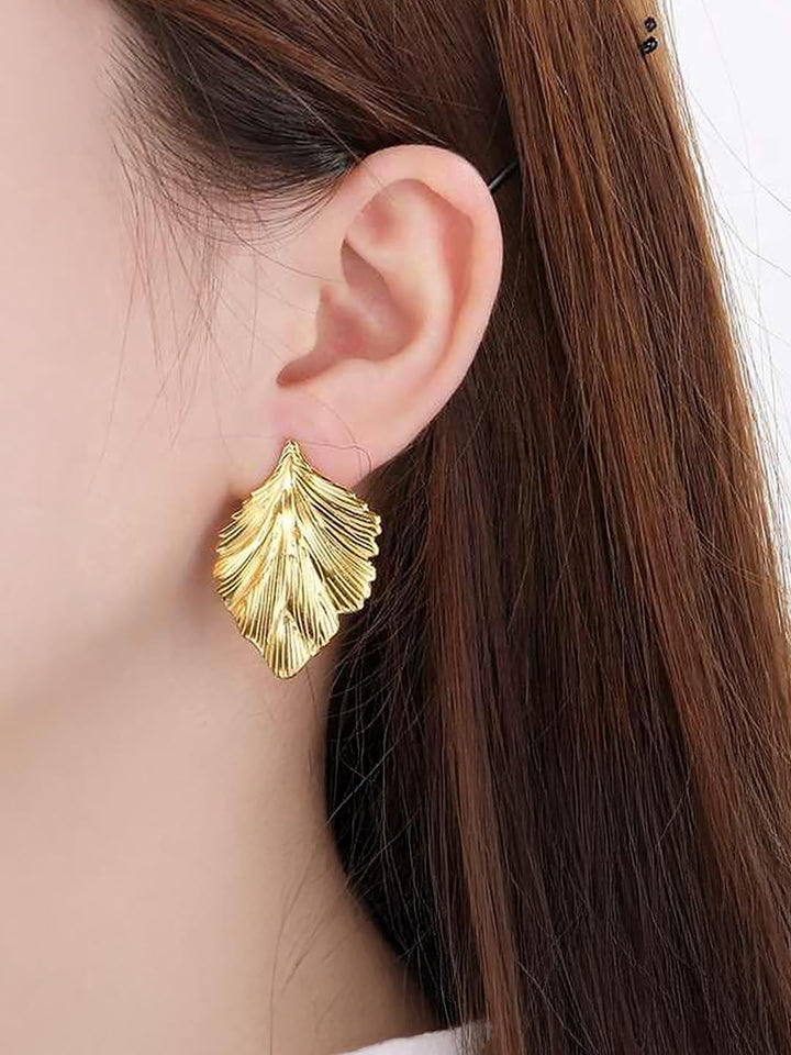 Buy modern gold leaf stud earrings – shop waterproof anti tarnish style