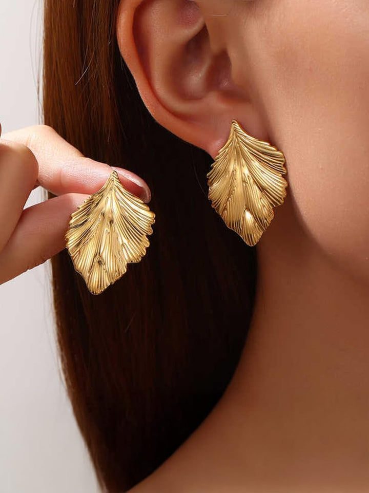 Buy stainless steel leaf earrings for women – shop modern gold stud design