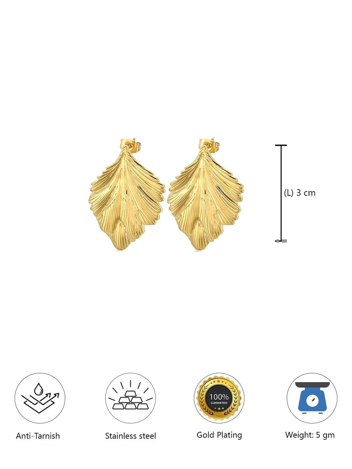 Shop modern gold leaf earrings for women – buy stylish waterproof stud design