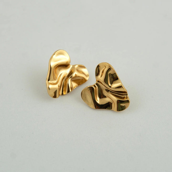Buy Modern Gold Wavy Heart Stud Earrings – Shop Stainless Steel Waterproof Style