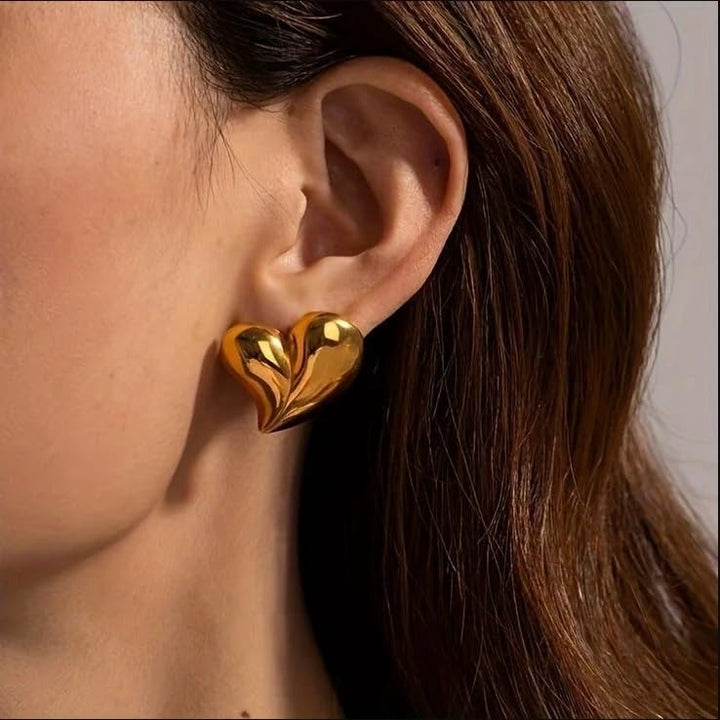 Elegant stainless steel gold earrings for women – heart shape stylish look