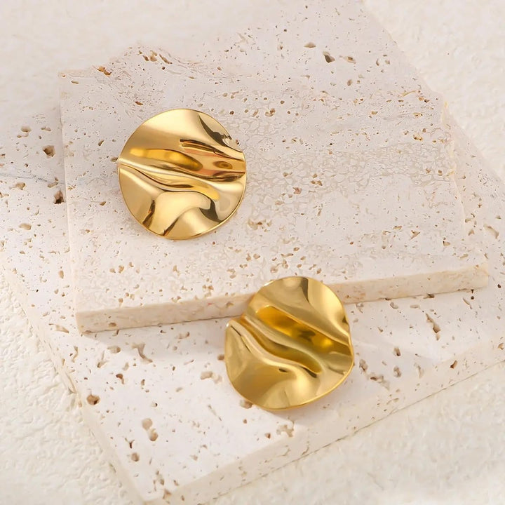 Buy waterproof anti tarnish wavy gold disc earrings for women’s fashion