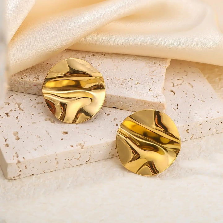 Buy wavy gold disc earrings for women – waterproof & anti tarnish jewelry